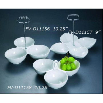Porcelain Partition Dish with Metal Handle